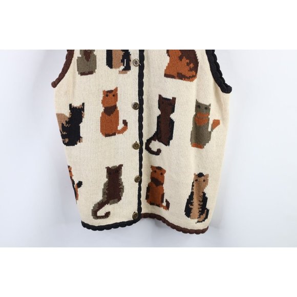 Vintage 90s Streetwear Womens 1X Cat Kitten Knit Button Cardigan Sweater Vest - Picture 3 of 10